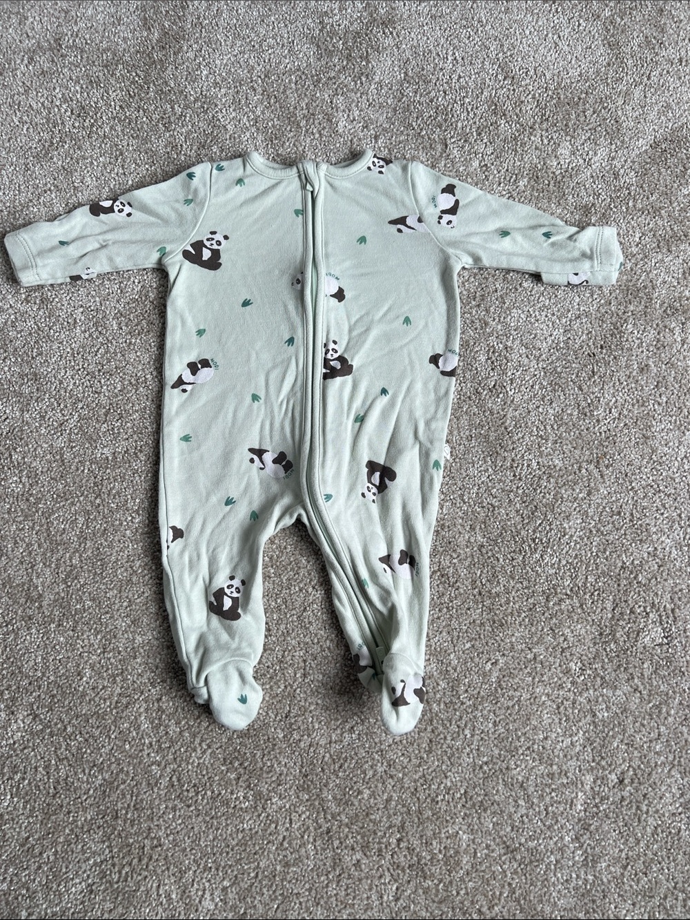 Panda-Print Mint Baby Footed One-Piece Zipper Sleeper